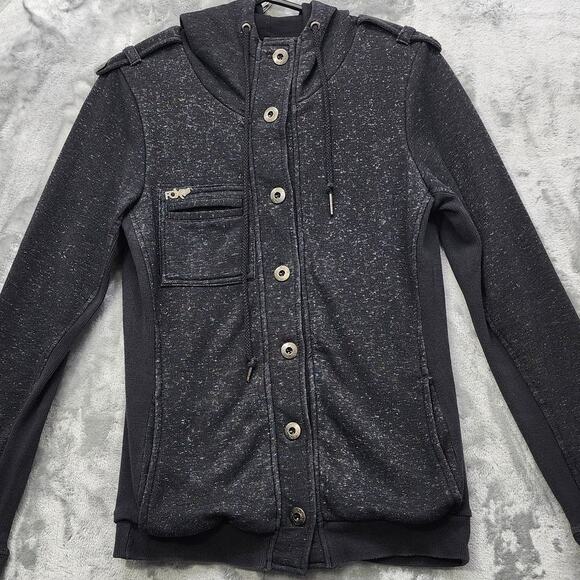 Vintage Fox Racing Jacket Women L Black Speckled Knit Button Front Hooded Casual - Picture 2 of 13